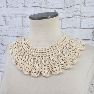 Vintage Handmade Crochet Collar Lace White Dollette Victorian Edwardian Ecru